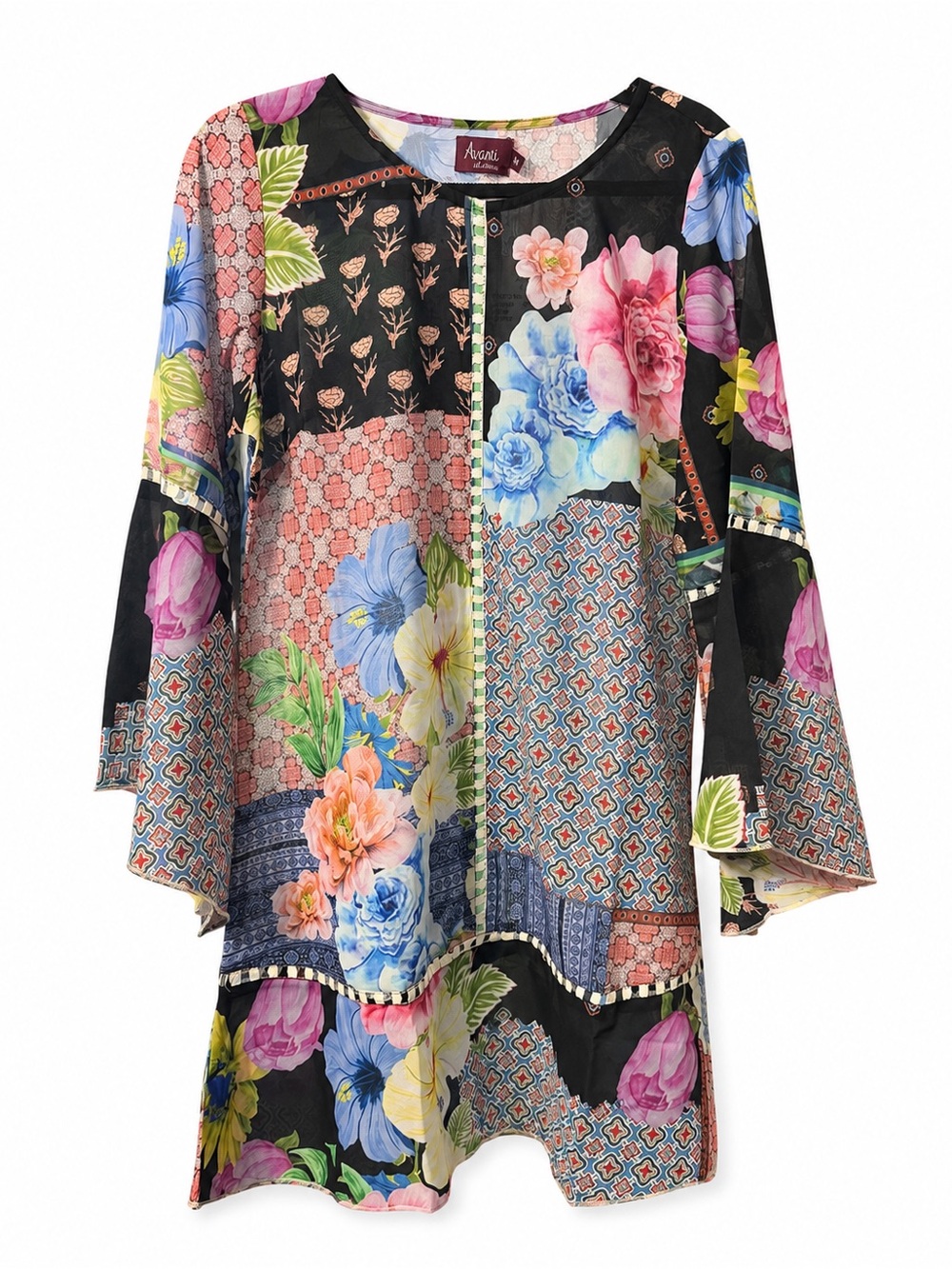 Avani Sheer Multicolor Floral Patchwork Long Sleeve